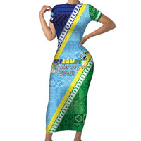 Love Malampa Fiji Day Family Matching Short Sleeve Bodycon Dress and Hawaiian Shirt Together We Grow LT05 Mom's Dress Blue - Polynesian Pride