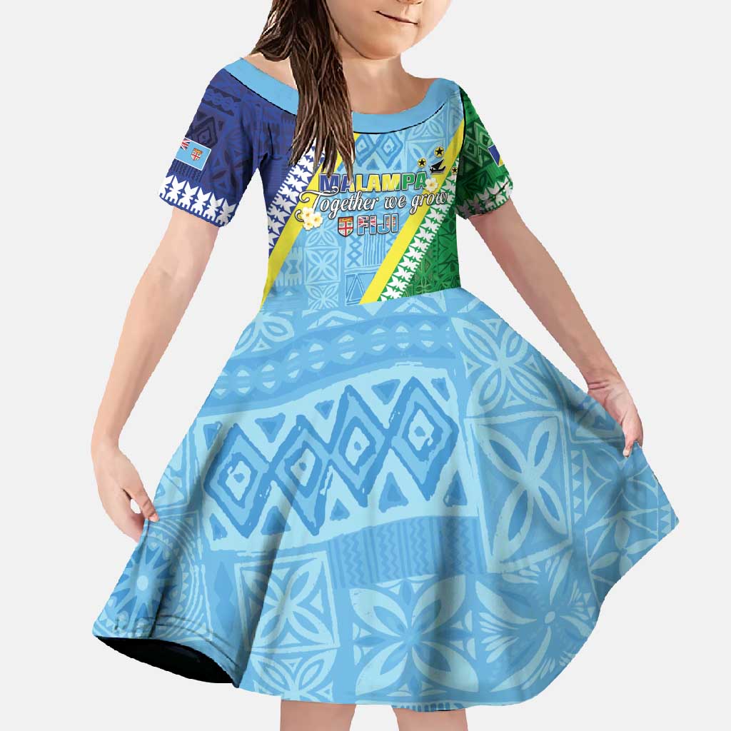 Love Malampa Fiji Day Family Matching Summer Maxi Dress and Hawaiian Shirt Together We Grow LT05 Daughter's Dress Blue - Polynesian Pride