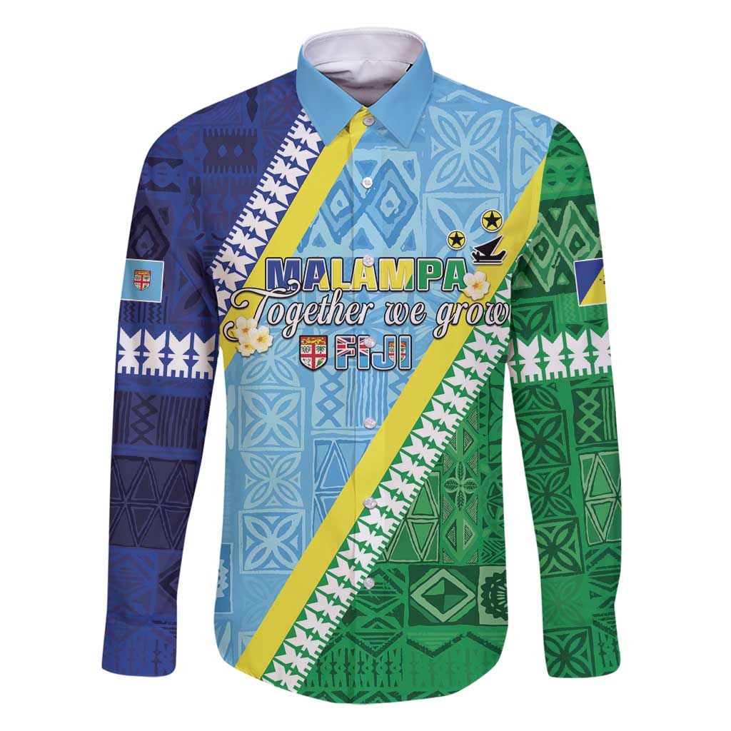 Love Malampa Fiji Day Family Matching Tank Maxi Dress and Hawaiian Shirt Together We Grow LT05 Dad's Shirt - Long Sleeve Blue - Polynesian Pride