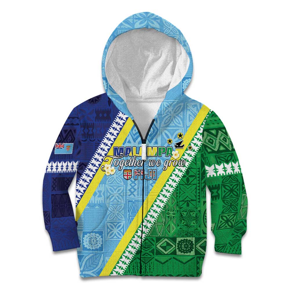 Love Malampa Fiji Day Kid Hoodie Together We Grow LT05 Zip Hoodie Blue - Polynesian Pride