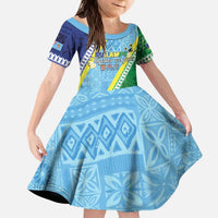 Love Malampa Fiji Day Kid Short Sleeve Dress Together We Grow LT05 KID Blue - Polynesian Pride