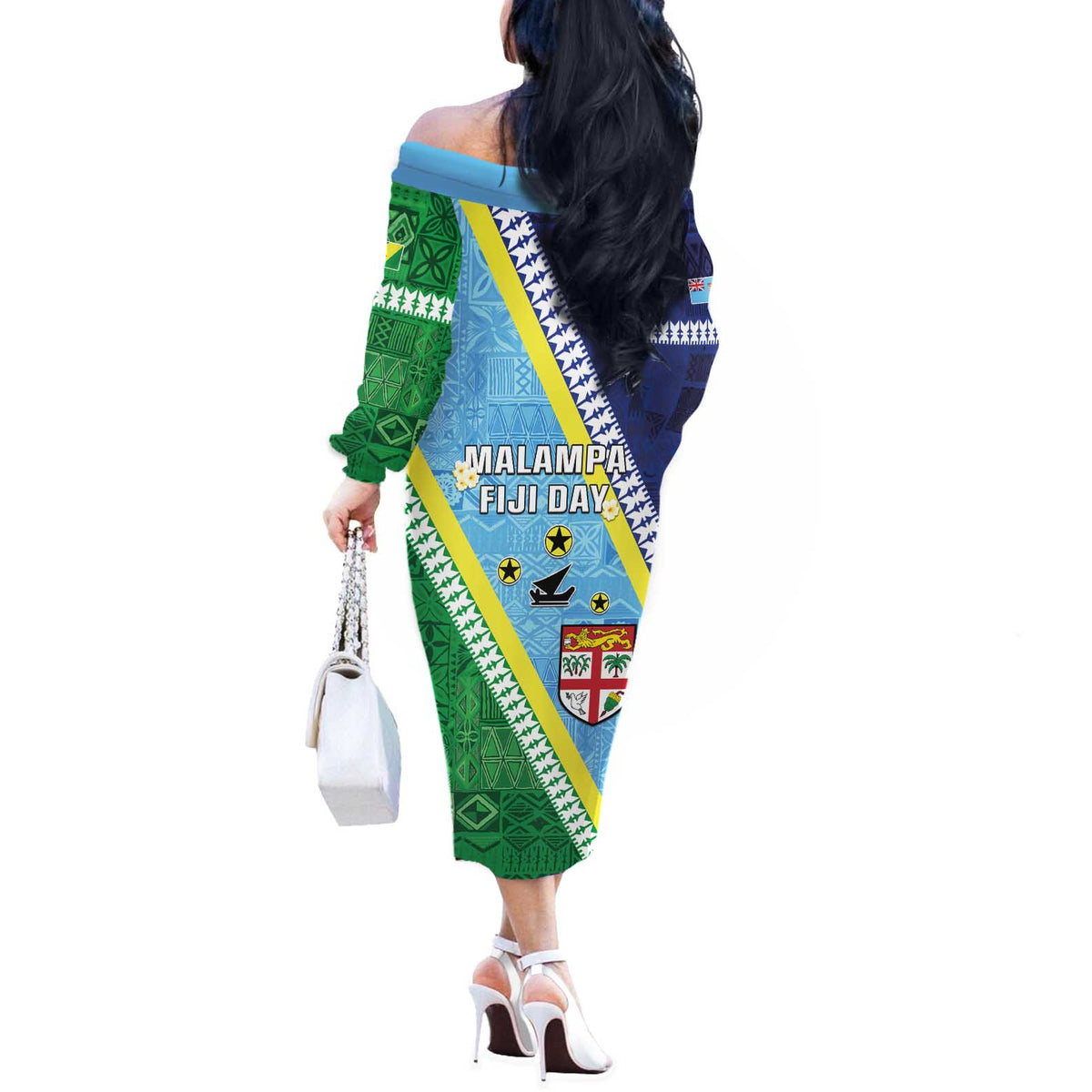 Love Malampa Fiji Day Off The Shoulder Long Sleeve Dress Together We Grow LT05 - Polynesian Pride