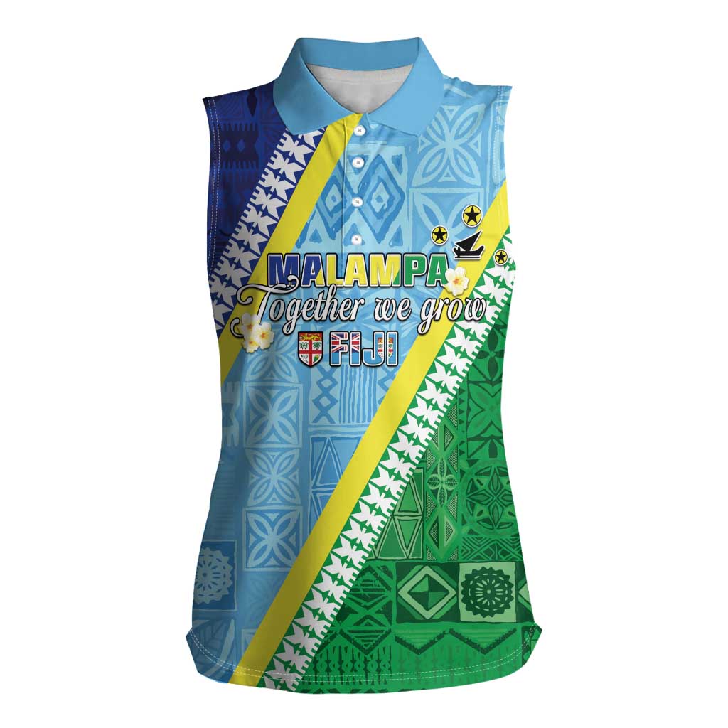 Love Malampa Fiji Day Women Sleeveless Polo Shirt Together We Grow LT05 Female Blue - Polynesian Pride