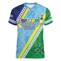 Love Malampa Fiji Day Women V-Neck T-Shirt Together We Grow LT05 Female Blue - Polynesian Pride