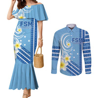 Personalised Federated States of Micronesia Couples Matching Mermaid Dress and Long Sleeve Button Shirt Happy 38th Independence Anniversary LT05 Blue - Polynesian Pride
