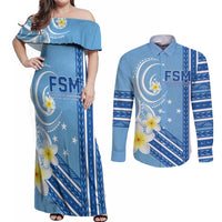Personalised Federated States of Micronesia Couples Matching Off Shoulder Maxi Dress and Long Sleeve Button Shirt Happy 38th Independence Anniversary LT05 Blue - Polynesian Pride
