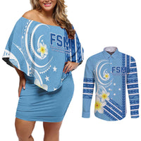 Personalised Federated States of Micronesia Couples Matching Off Shoulder Short Dress and Long Sleeve Button Shirt Happy 38th Independence Anniversary LT05 Blue - Polynesian Pride