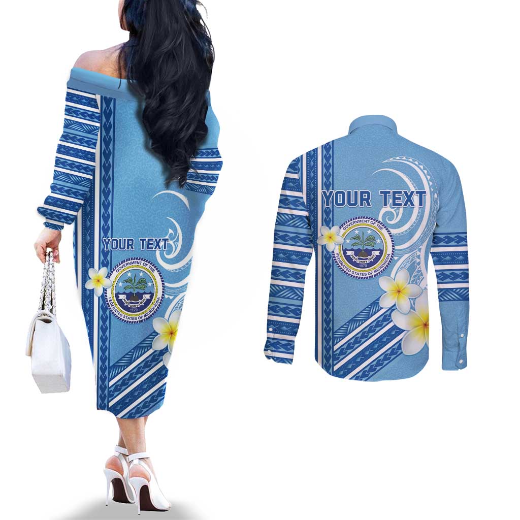Personalised Federated States of Micronesia Couples Matching Off The Shoulder Long Sleeve Dress and Long Sleeve Button Shirt Happy 38th Independence Anniversary LT05 - Polynesian Pride