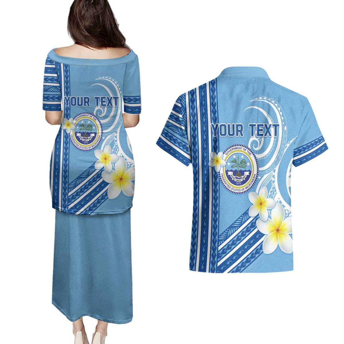 Personalised Federated States of Micronesia Couples Matching Puletasi and Hawaiian Shirt Happy 38th Independence Anniversary LT05 - Polynesian Pride