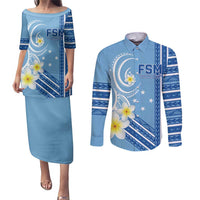 Personalised Federated States of Micronesia Couples Matching Puletasi and Long Sleeve Button Shirt Happy 38th Independence Anniversary LT05 Blue - Polynesian Pride