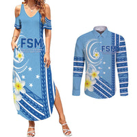 Personalised Federated States of Micronesia Couples Matching Summer Maxi Dress and Long Sleeve Button Shirt Happy 38th Independence Anniversary LT05 Blue - Polynesian Pride