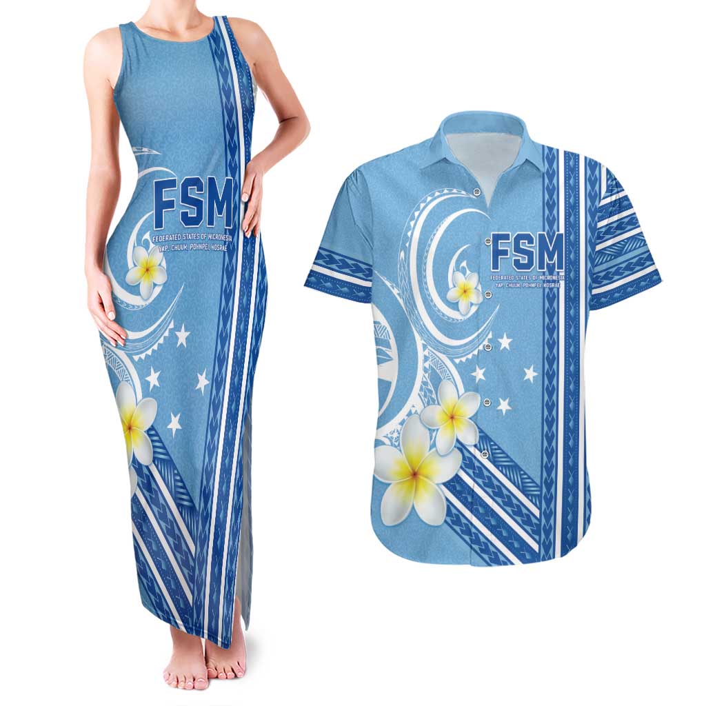 Personalised Federated States of Micronesia Couples Matching Tank Maxi Dress and Hawaiian Shirt Happy 38th Independence Anniversary LT05 Blue - Polynesian Pride