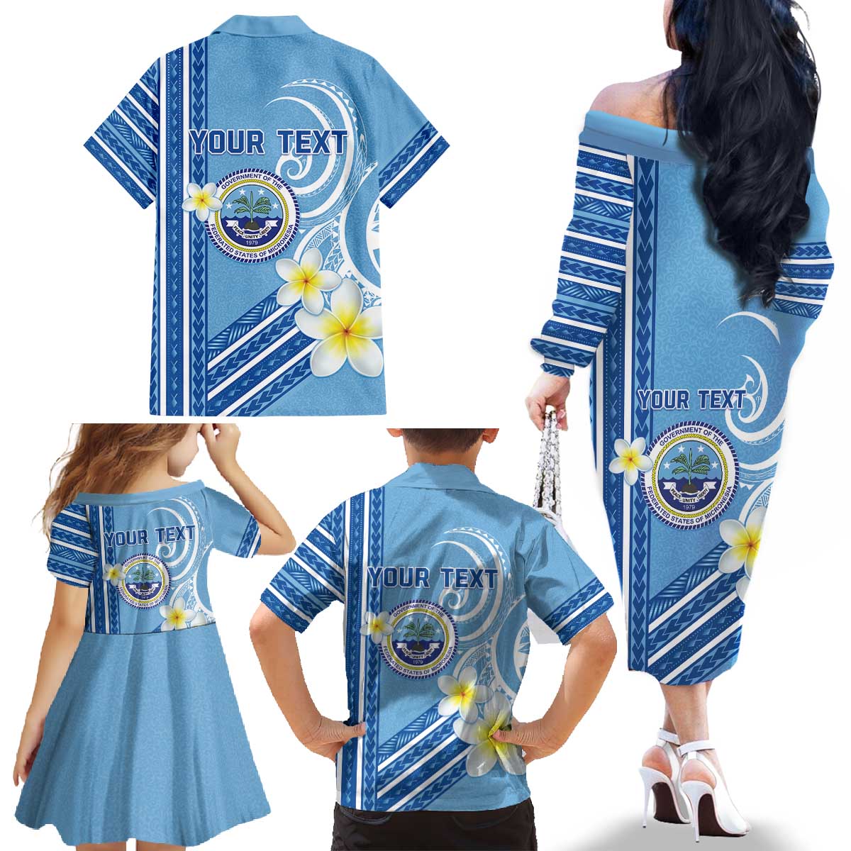 Personalised Federated States of Micronesia Family Matching Off The Shoulder Long Sleeve Dress and Hawaiian Shirt Happy 38th Independence Anniversary LT05 - Polynesian Pride
