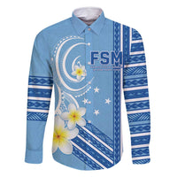 Personalised Federated States of Micronesia Family Matching Off Shoulder Maxi Dress and Hawaiian Shirt Happy 38th Independence Anniversary LT05 Dad's Shirt - Long Sleeve Blue - Polynesian Pride