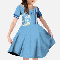 Personalised Federated States of Micronesia Family Matching Summer Maxi Dress and Hawaiian Shirt Happy 38th Independence Anniversary LT05 Daughter's Dress Blue - Polynesian Pride