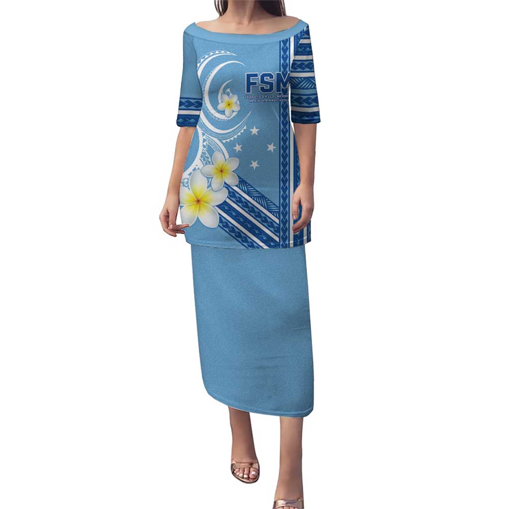 Personalised Federated States of Micronesia Puletasi Happy 38th Independence Anniversary LT05 Long Dress Blue - Polynesian Pride
