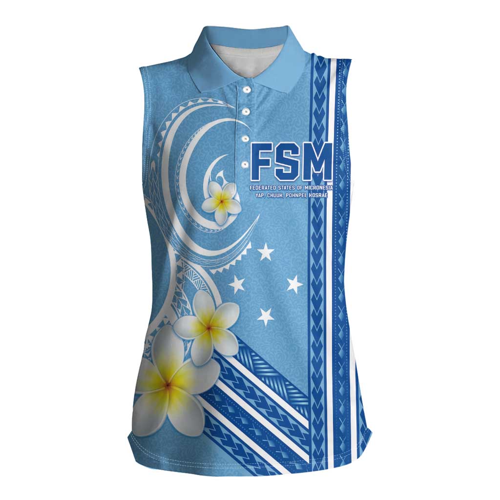 Personalised Federated States of Micronesia Women Sleeveless Polo Shirt Happy 38th Independence Anniversary LT05 Female Blue - Polynesian Pride