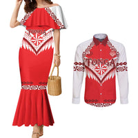 Custom Tonga Mate Maa Rugby Couples Matching Mermaid Dress and Long Sleeve Button Shirt Go Champions LT05 Red - Polynesian Pride