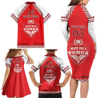 Custom Tonga Mate Maa Rugby Family Matching Long Sleeve Bodycon Dress and Hawaiian Shirt Go Champions LT05 - Polynesian Pride