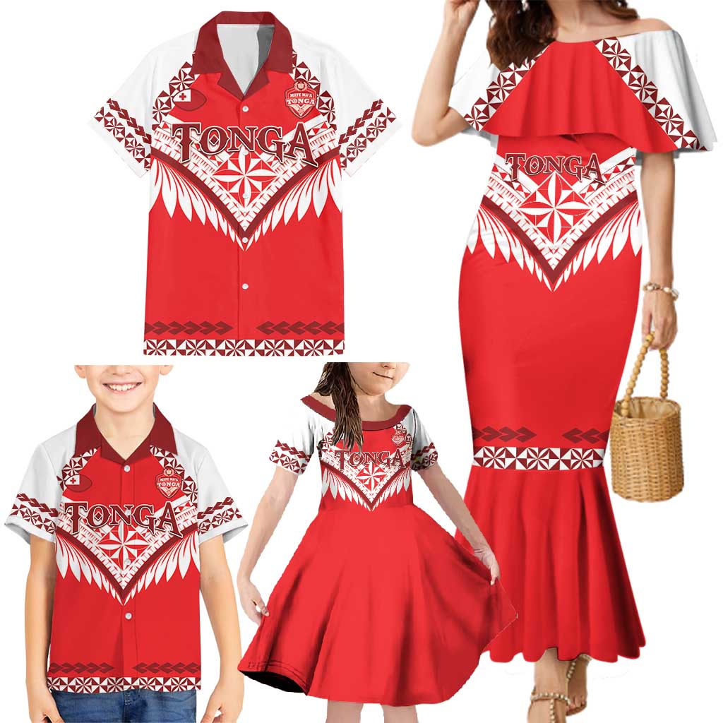 Custom Tonga Mate Maa Rugby Family Matching Mermaid Dress and Hawaiian Shirt Go Champions LT05 - Polynesian Pride