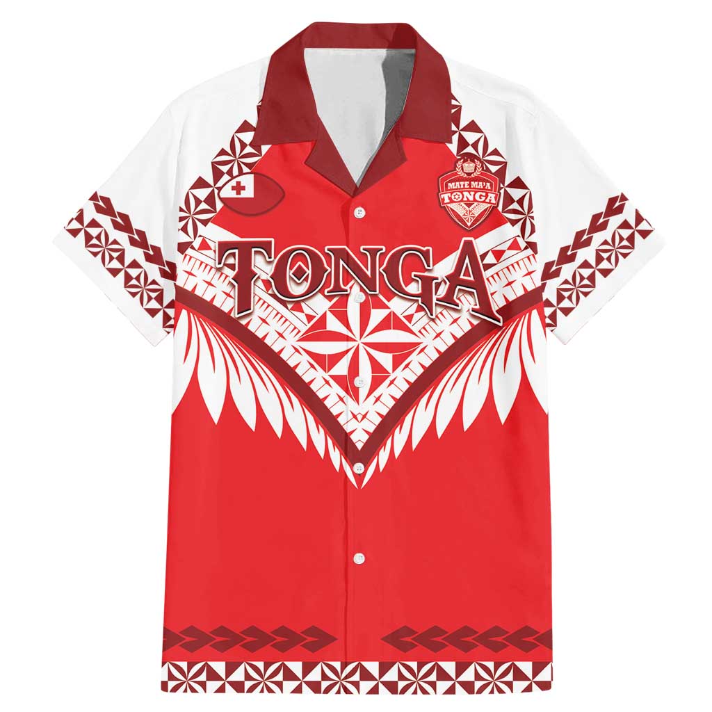 Custom Tonga Mate Maa Rugby Family Matching Mermaid Dress and Hawaiian Shirt Go Champions LT05 Dad's Shirt - Short Sleeve Red - Polynesian Pride