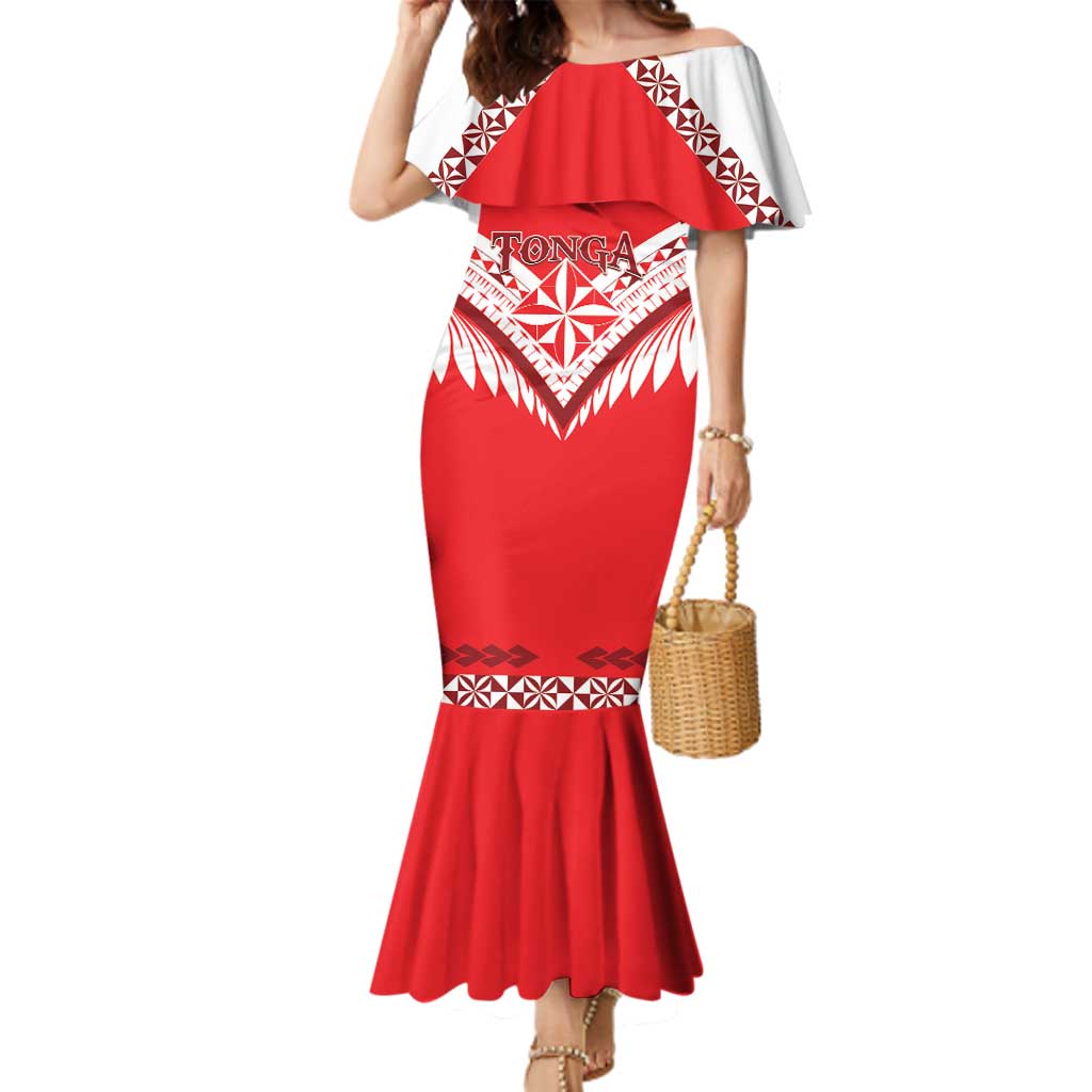 Custom Tonga Mate Maa Rugby Family Matching Mermaid Dress and Hawaiian Shirt Go Champions LT05 Mom's Dress Red - Polynesian Pride