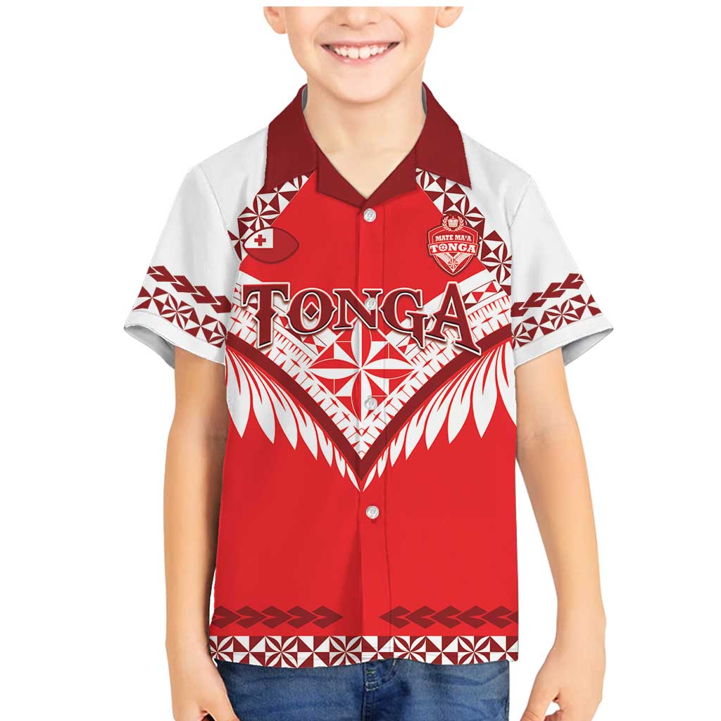 Custom Tonga Mate Maa Rugby Family Matching Mermaid Dress and Hawaiian Shirt Go Champions LT05 Son's Shirt Red - Polynesian Pride