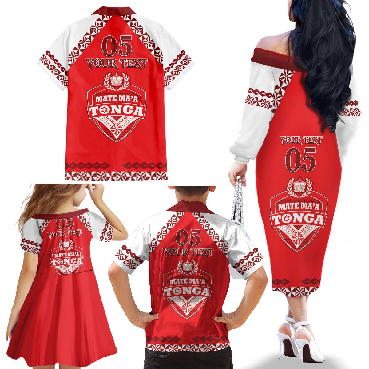 Custom Tonga Mate Maa Rugby Family Matching Off The Shoulder Long Sleeve Dress and Hawaiian Shirt Go Champions LT05 - Polynesian Pride