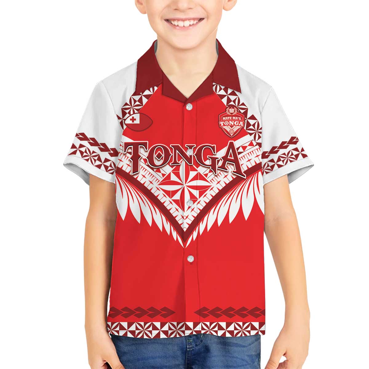Custom Tonga Mate Maa Rugby Family Matching Off The Shoulder Long Sleeve Dress and Hawaiian Shirt Go Champions LT05 Son's Shirt Red - Polynesian Pride