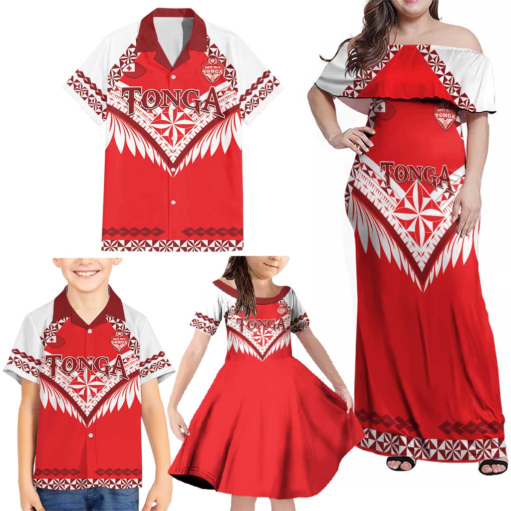 Custom Tonga Mate Maa Rugby Family Matching Off Shoulder Maxi Dress and Hawaiian Shirt Go Champions LT05 - Polynesian Pride