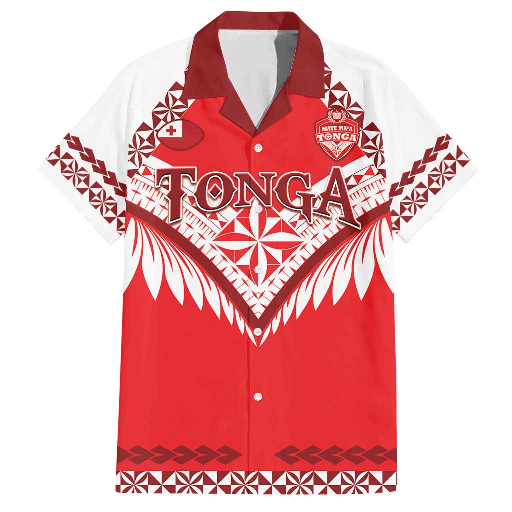 Custom Tonga Mate Maa Rugby Family Matching Off Shoulder Maxi Dress and Hawaiian Shirt Go Champions LT05 Dad's Shirt - Short Sleeve Red - Polynesian Pride