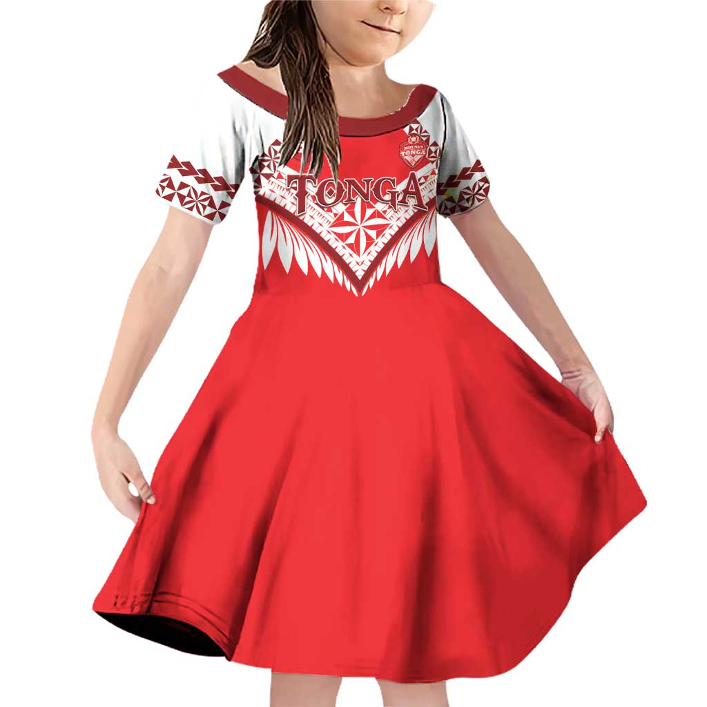 Custom Tonga Mate Maa Rugby Family Matching Off Shoulder Short Dress and Hawaiian Shirt Go Champions LT05 Daughter's Dress Red - Polynesian Pride