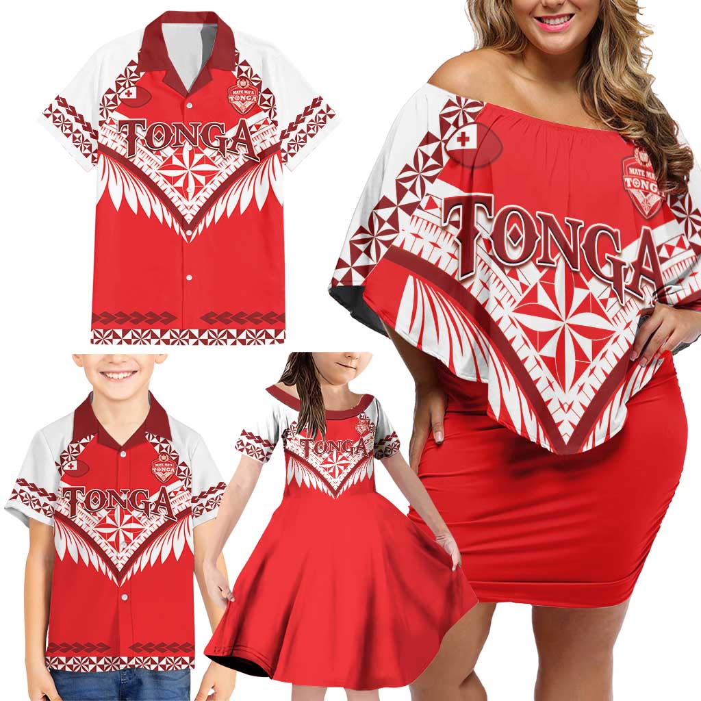 Custom Tonga Mate Maa Rugby Family Matching Off Shoulder Short Dress and Hawaiian Shirt Go Champions LT05 - Polynesian Pride