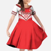 Custom Tonga Mate Maa Rugby Family Matching Short Sleeve Bodycon Dress and Hawaiian Shirt Go Champions LT05 Daughter's Dress Red - Polynesian Pride