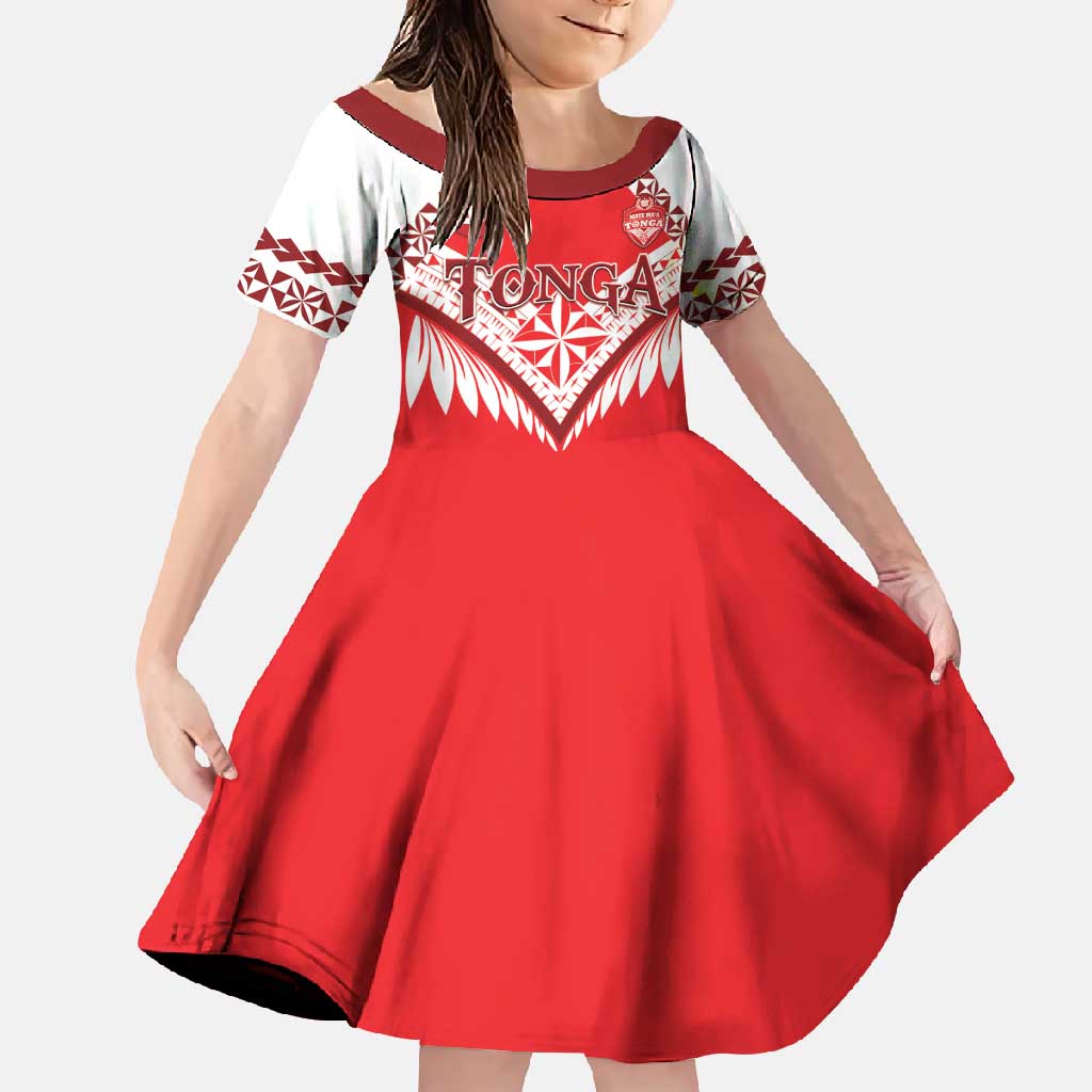 Custom Tonga Mate Maa Rugby Family Matching Summer Maxi Dress and Hawaiian Shirt Go Champions LT05 Daughter's Dress Red - Polynesian Pride