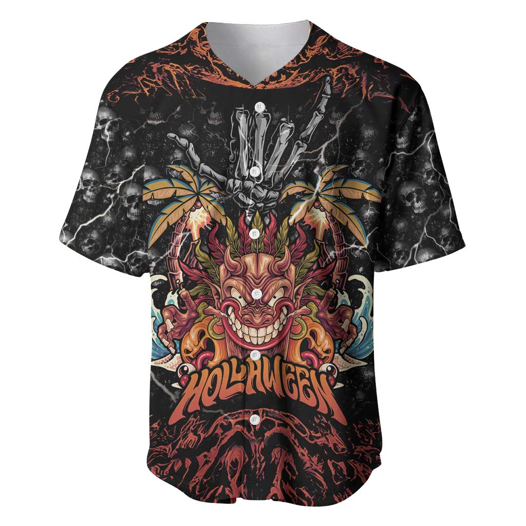 Aloha Halloween Baseball Jersey Horror Tiki Heavy Metal Style LT05 Black - Polynesian Pride