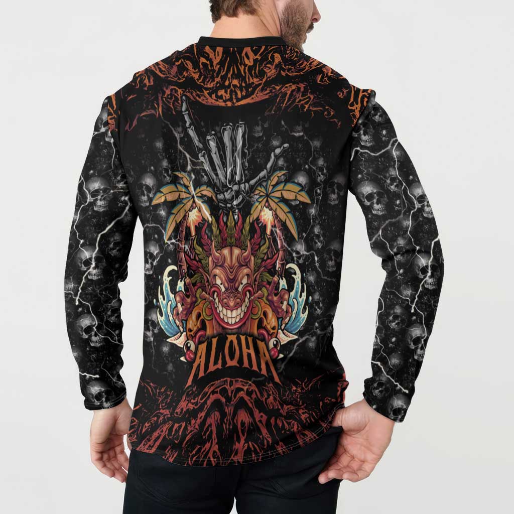 Aloha Halloween Button Sweatshirt Horror Tiki Heavy Metal Style - Polynesian Pride