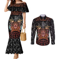 Aloha Halloween Couples Matching Mermaid Dress and Long Sleeve Button Shirt Horror Tiki Heavy Metal Style LT05 Black - Polynesian Pride