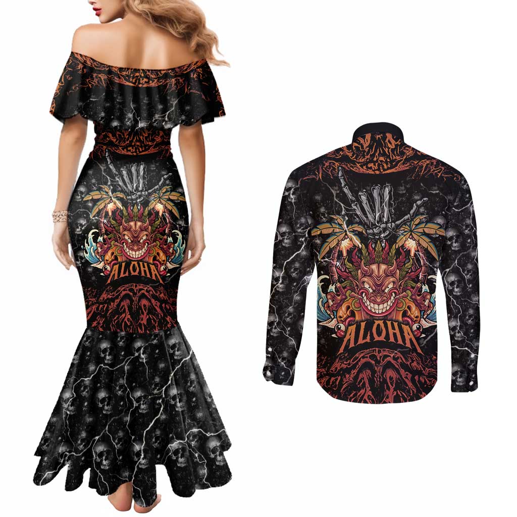 Aloha Halloween Couples Matching Mermaid Dress and Long Sleeve Button Shirt Horror Tiki Heavy Metal Style LT05 - Polynesian Pride