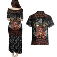 Aloha Halloween Couples Matching Puletasi and Hawaiian Shirt Horror Tiki Heavy Metal Style LT05 - Polynesian Pride