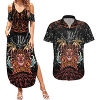 Aloha Halloween Couples Matching Summer Maxi Dress and Hawaiian Shirt Horror Tiki Heavy Metal Style LT05 Black - Polynesian Pride