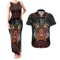 Aloha Halloween Couples Matching Tank Maxi Dress and Hawaiian Shirt Horror Tiki Heavy Metal Style LT05 Black - Polynesian Pride