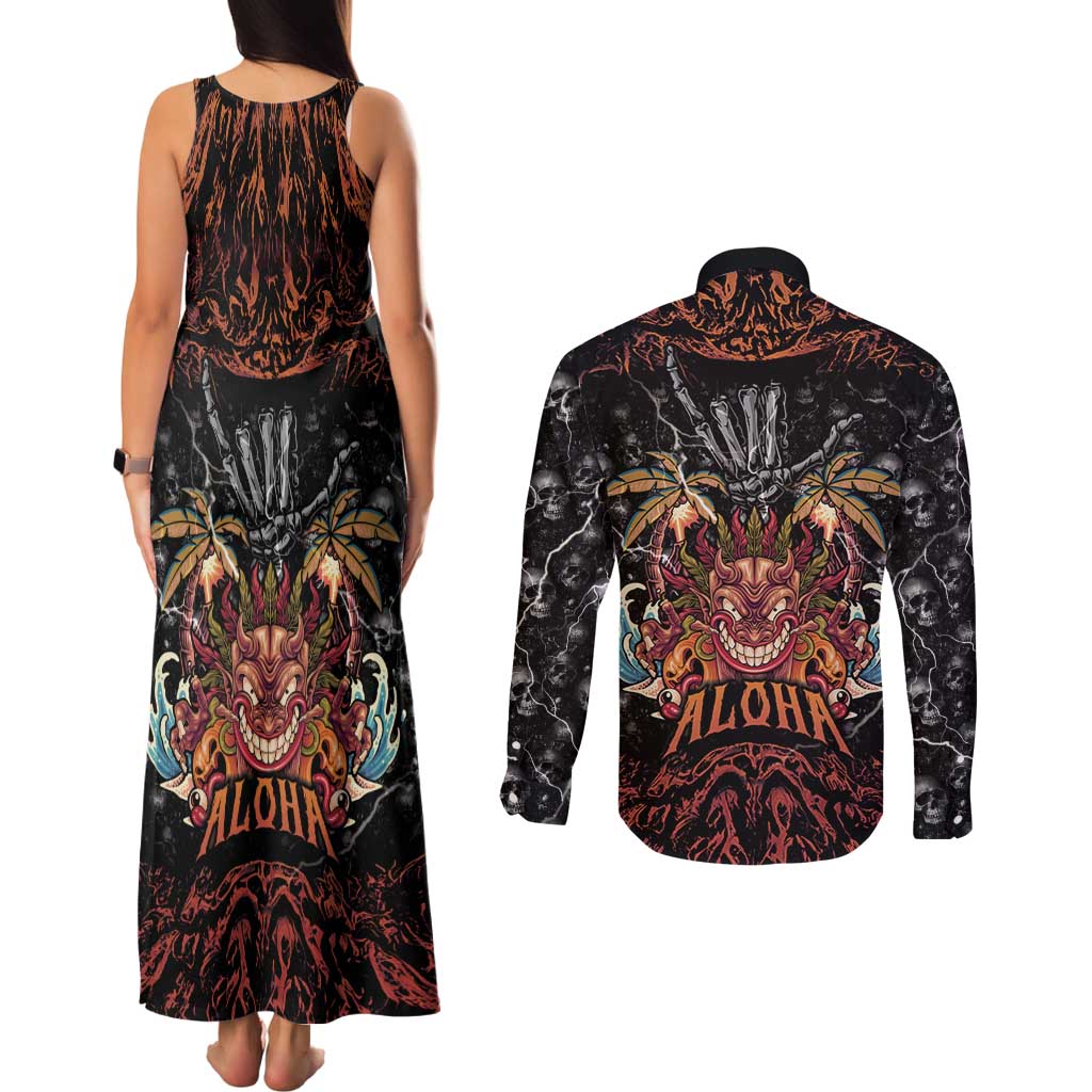 Aloha Halloween Couples Matching Tank Maxi Dress and Long Sleeve Button Shirt Horror Tiki Heavy Metal Style LT05 - Polynesian Pride
