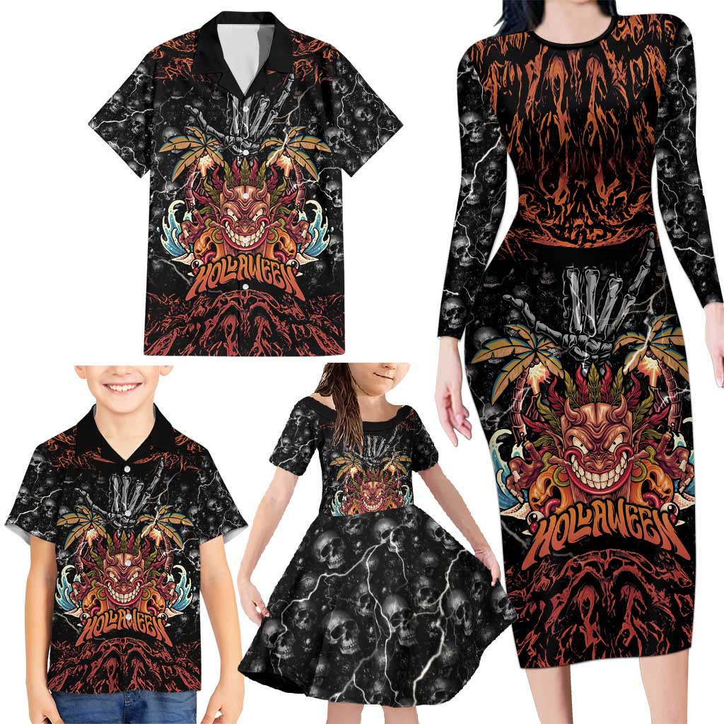 Aloha Halloween Family Matching Long Sleeve Bodycon Dress and Hawaiian Shirt Horror Tiki Heavy Metal Style LT05 - Polynesian Pride