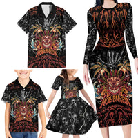 Aloha Halloween Family Matching Long Sleeve Bodycon Dress and Hawaiian Shirt Horror Tiki Heavy Metal Style LT05 - Polynesian Pride