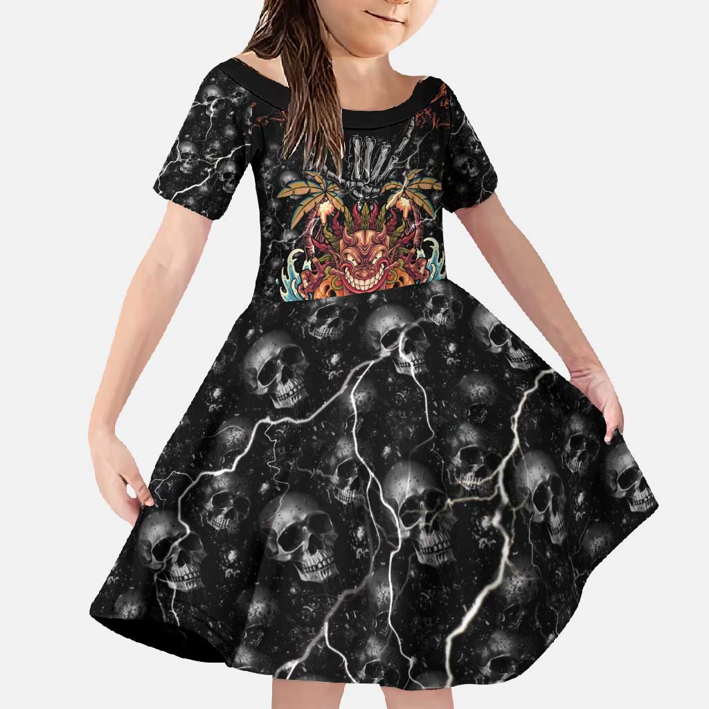 Aloha Halloween Family Matching Mermaid Dress and Hawaiian Shirt Horror Tiki Heavy Metal Style LT05 Daughter's Dress Black - Polynesian Pride