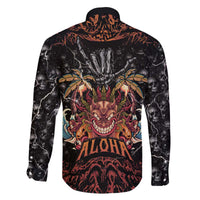 Aloha Halloween Family Matching Off The Shoulder Long Sleeve Dress and Hawaiian Shirt Horror Tiki Heavy Metal Style LT05 - Polynesian Pride