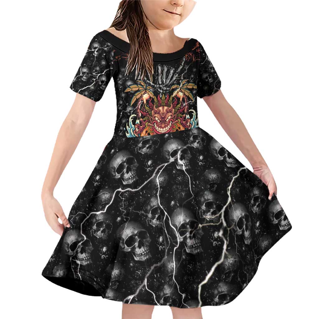 Aloha Halloween Family Matching Off Shoulder Short Dress and Hawaiian Shirt Horror Tiki Heavy Metal Style LT05 Daughter's Dress Black - Polynesian Pride
