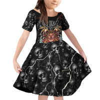 Aloha Halloween Family Matching Off Shoulder Short Dress and Hawaiian Shirt Horror Tiki Heavy Metal Style LT05 Daughter's Dress Black - Polynesian Pride