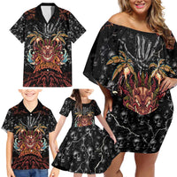 Aloha Halloween Family Matching Off Shoulder Short Dress and Hawaiian Shirt Horror Tiki Heavy Metal Style LT05 - Polynesian Pride